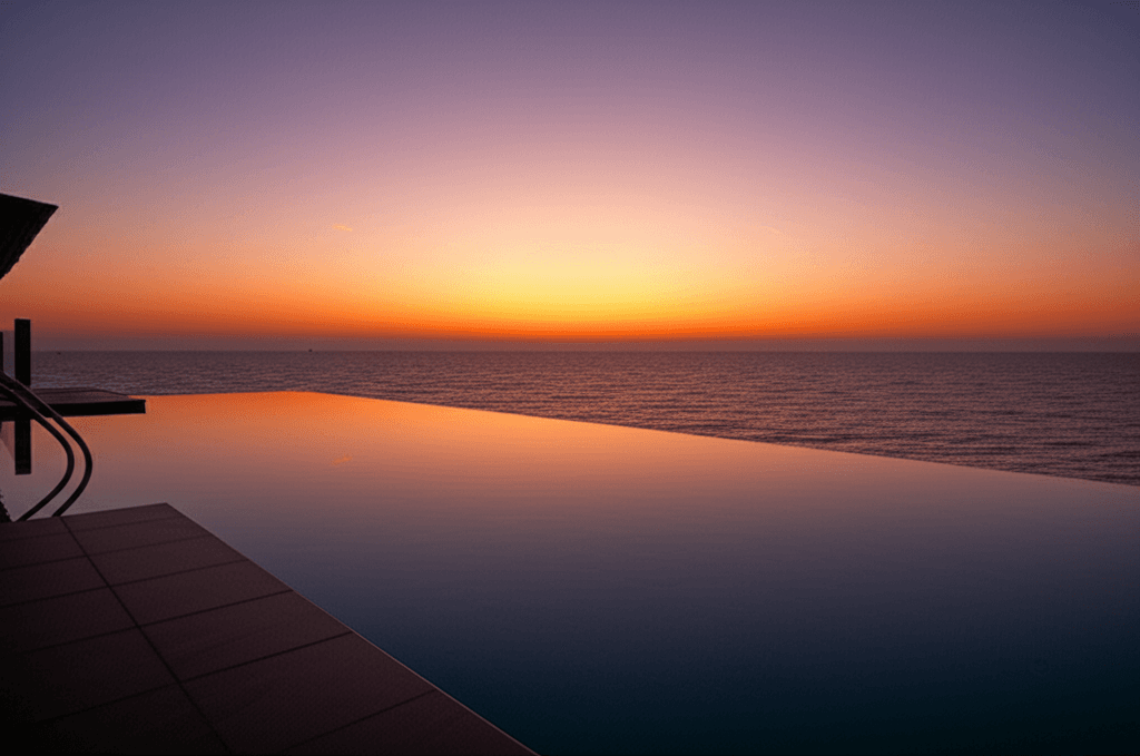 Couple sharing moment at infinity pool's edge